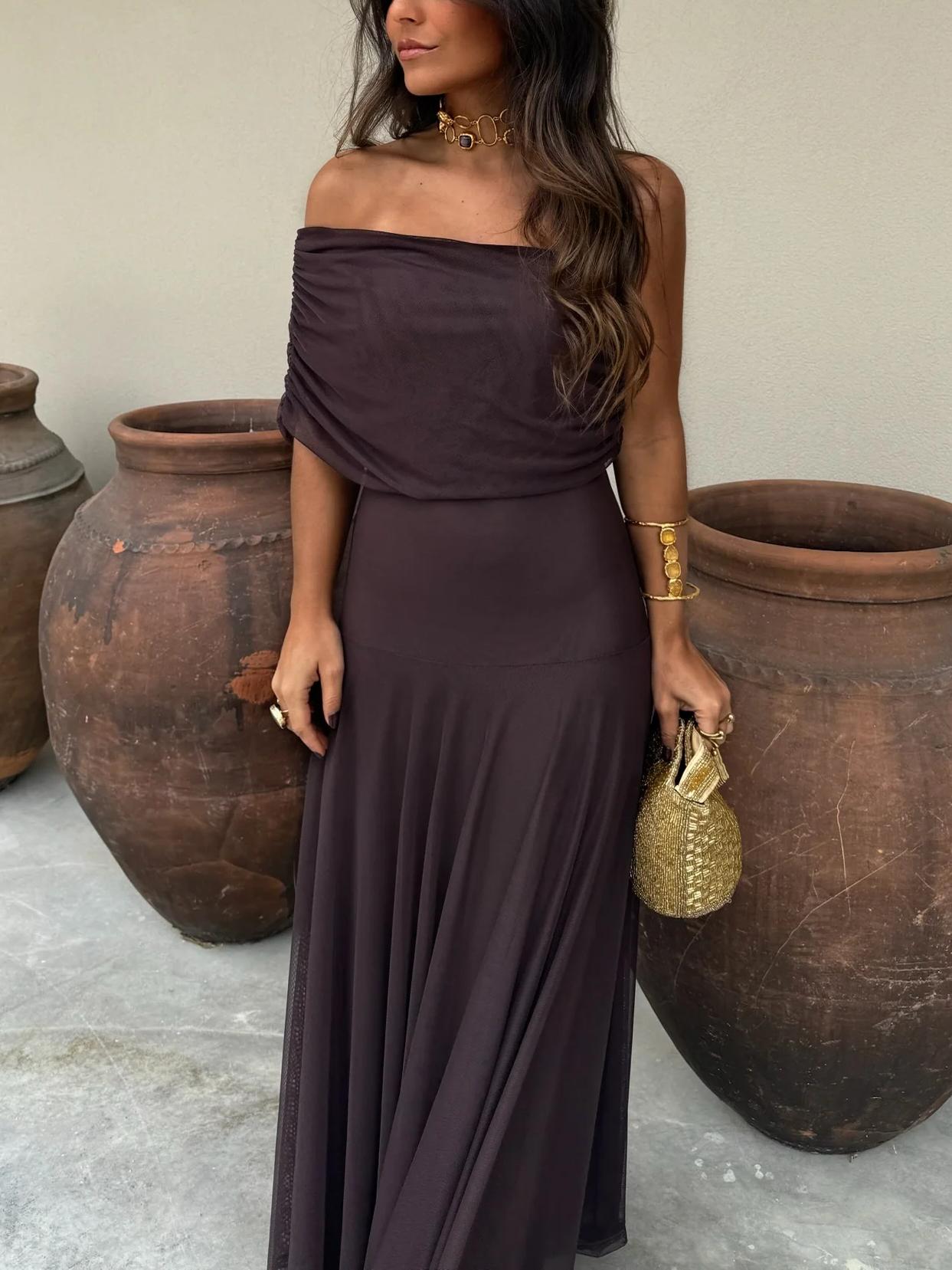 Toledo One Shoulder Mesh Maxikleid