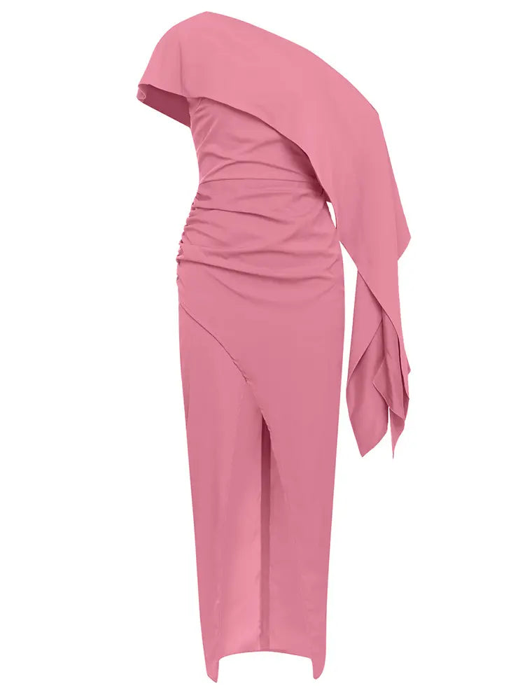 Schickes asymmetrisches schulterfreies langes Kleid