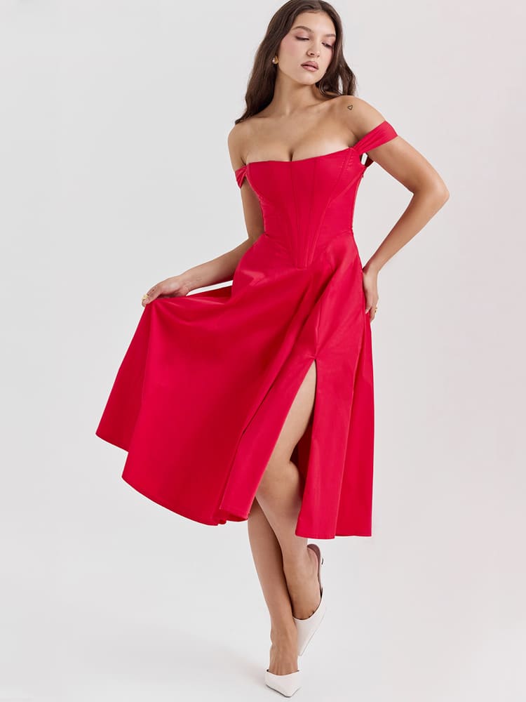 Neckholder-Midikleid mit Seitenschlitz – Scharlachrot