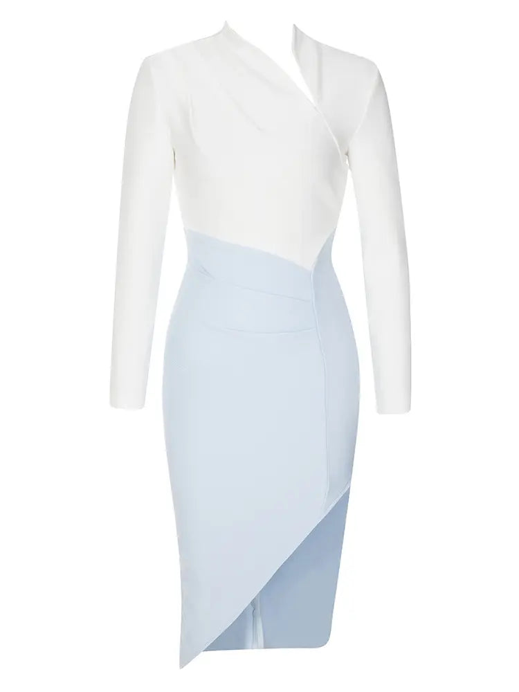 Ein schulterfreies Bandage-Kleid mit seitlichem Schlitz