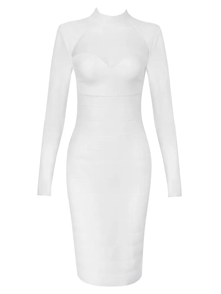 Bandage-Kleid mit Mesh-Einsätzen und langen Ärmeln