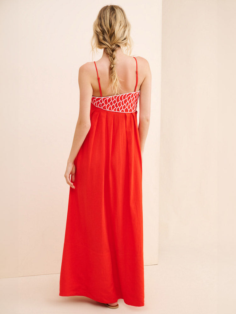 Maxikleid aus Leinenmix mit Fischmotiv