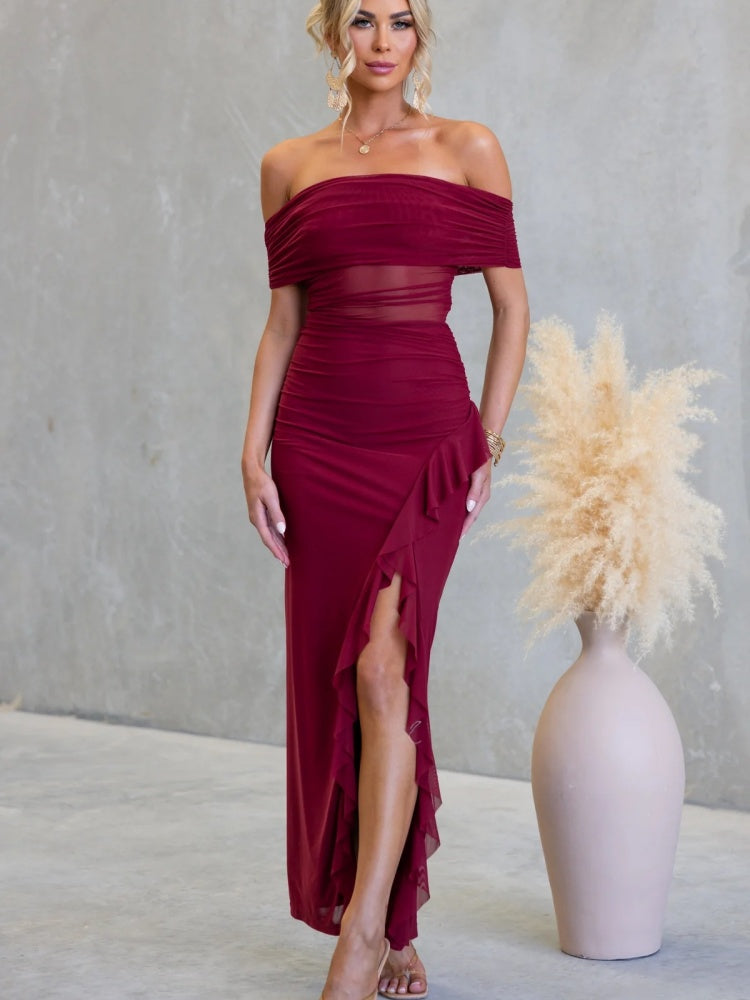 Schlitztes, durchscheinendes Bodycon Maxikleid