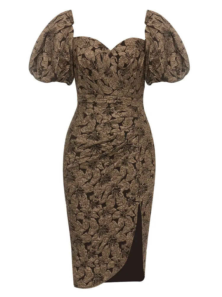 Vintage Kleid mit eckigem Ausschnitt und Puffärmeln