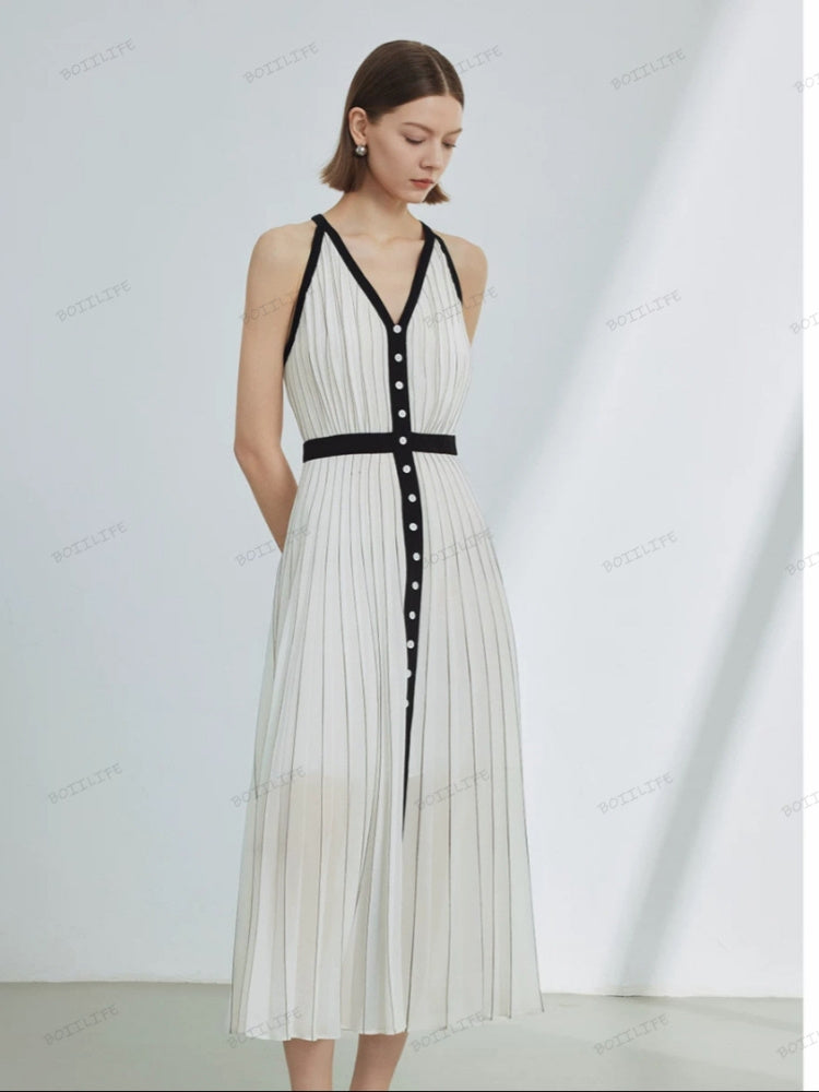 Exklusives ärmelloses Color-Block-Kleid mit Streifen in limitierter Auflage