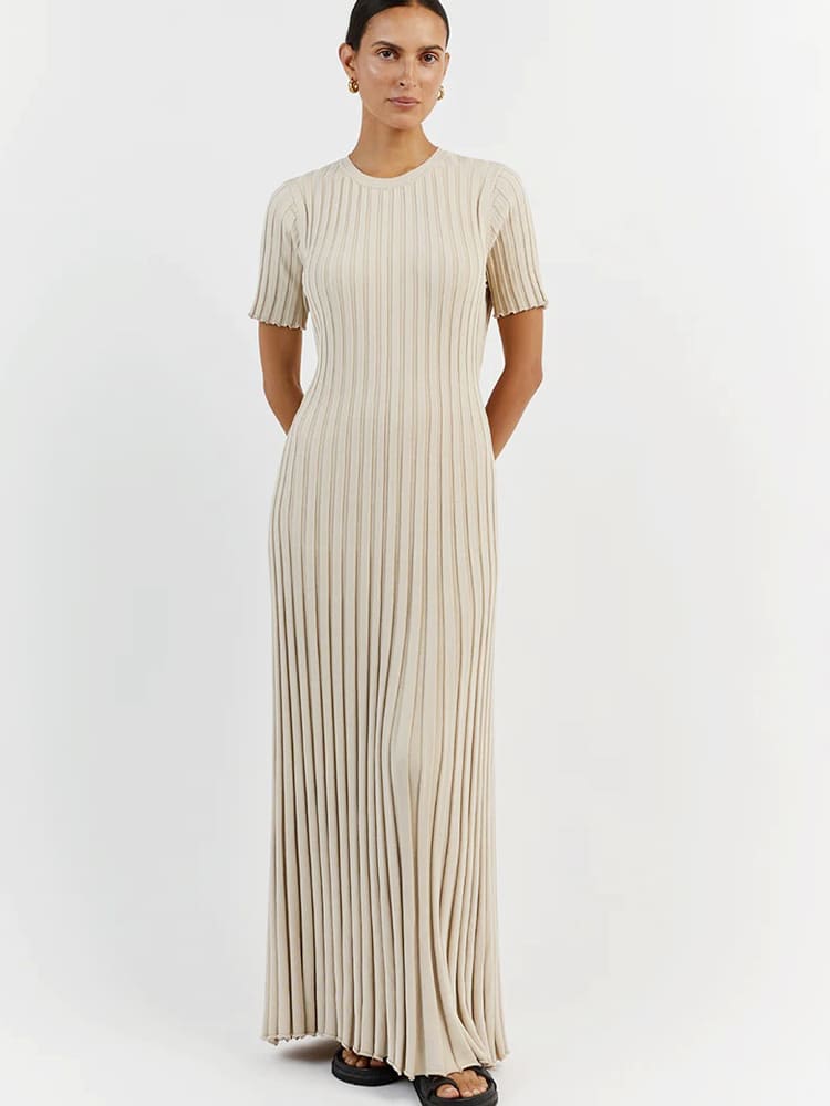 Legeres gestreiftes Maxikleid mit Rundhalsausschnitt