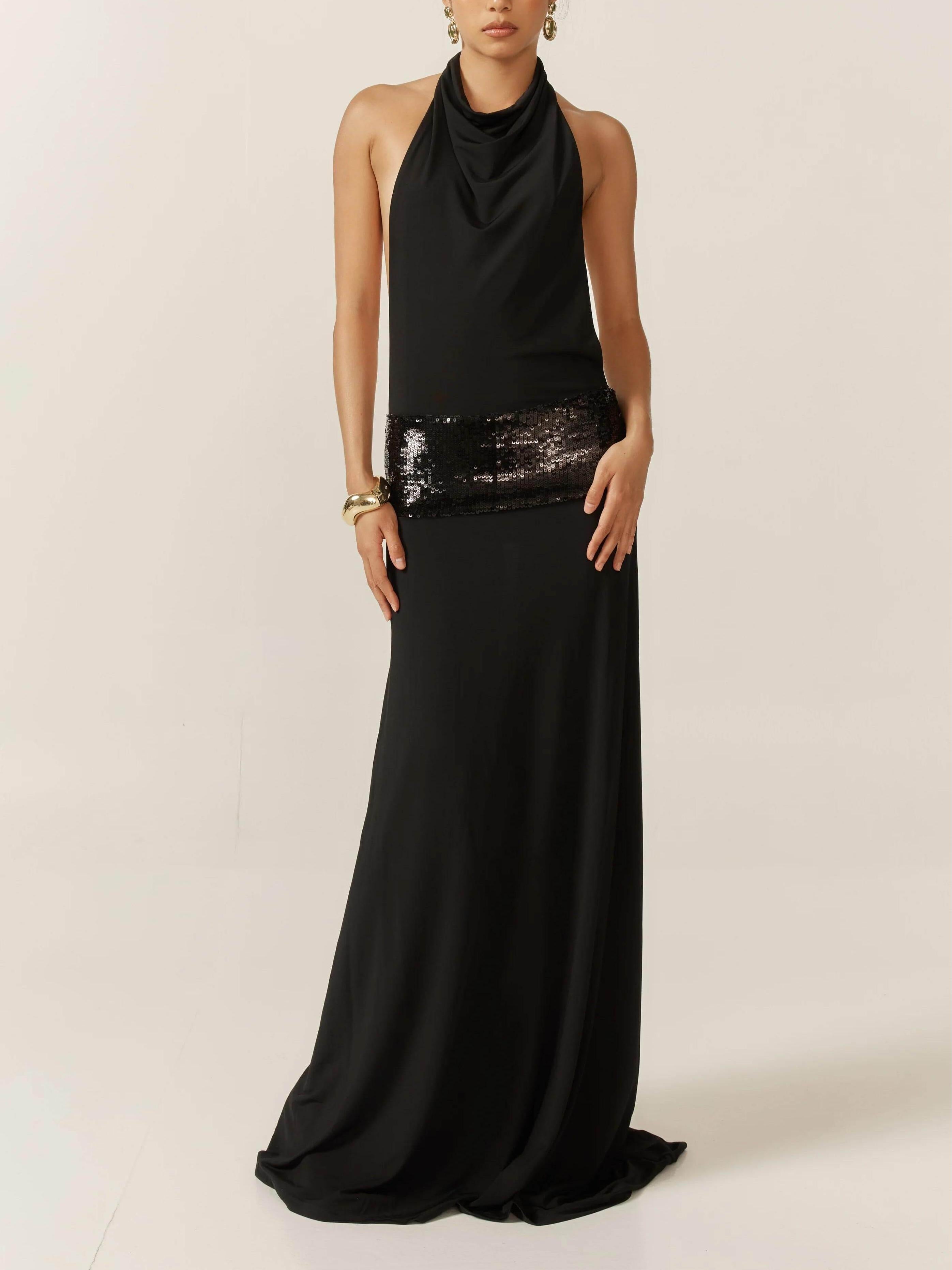 Adele Halter-Abendkleid in Schwarz