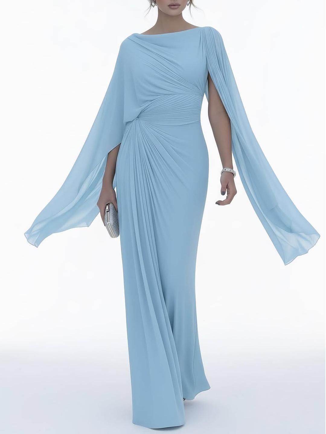 Elegantes Maxikleid mit fließenden Cape-Ärmeln