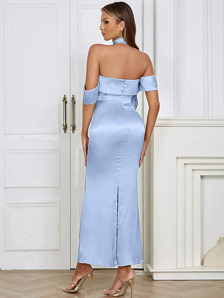 Elegantes trägerloses Satin-Kleid zum Binden