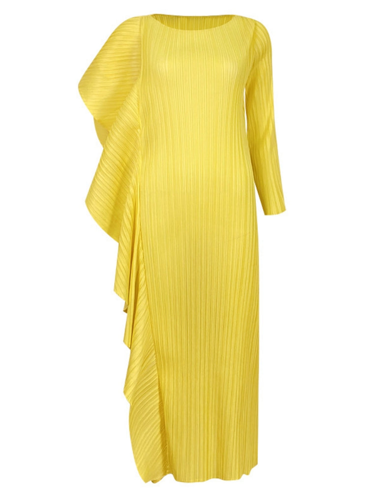Damen High-End Asymmetrisches Patchwork-Kleid in Uni-Farbe