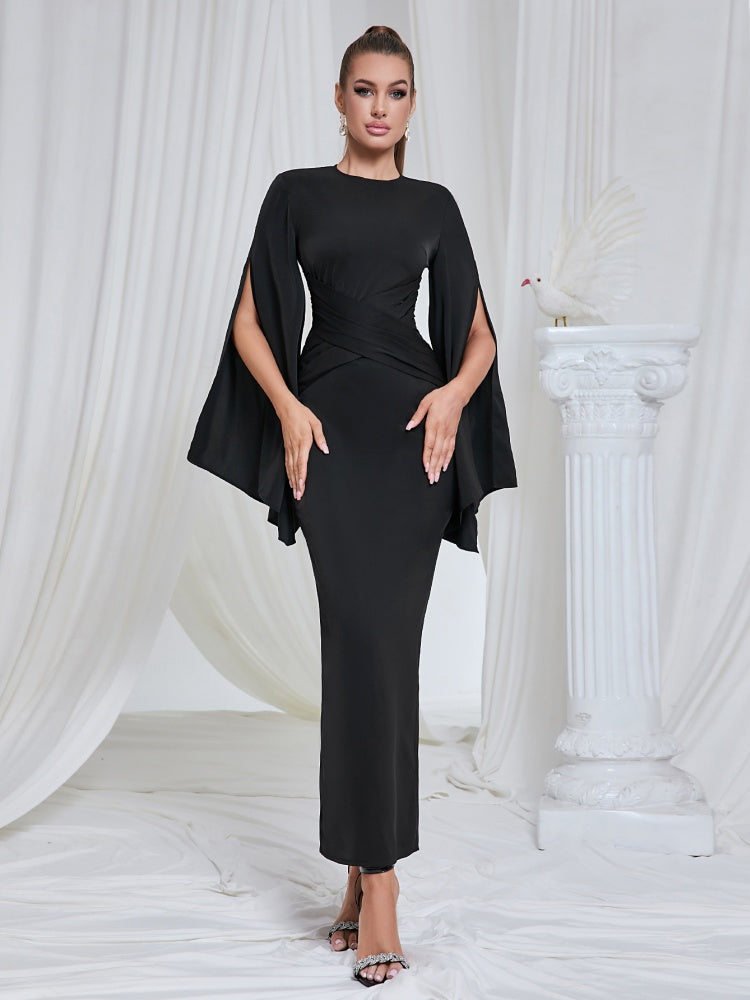 Rundhals Langarm Abendkleid