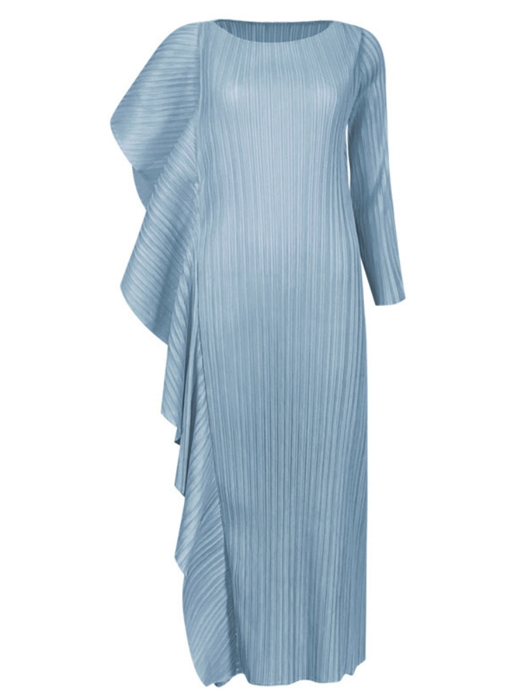Damen High-End Asymmetrisches Patchwork-Kleid in Uni-Farbe