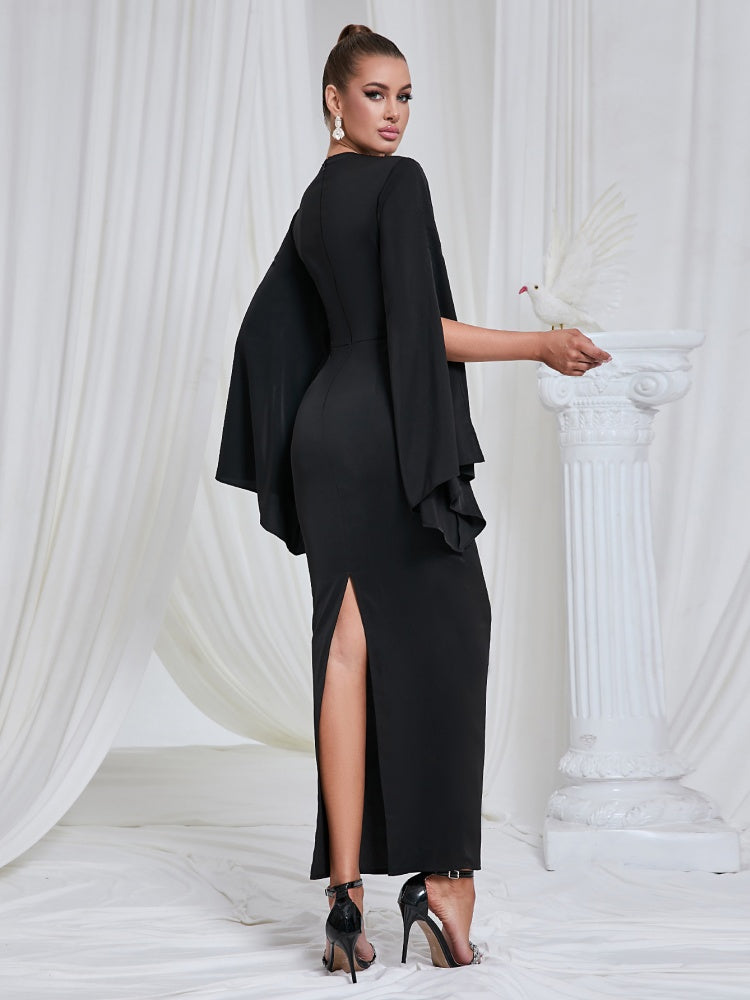 Rundhals Langarm Abendkleid