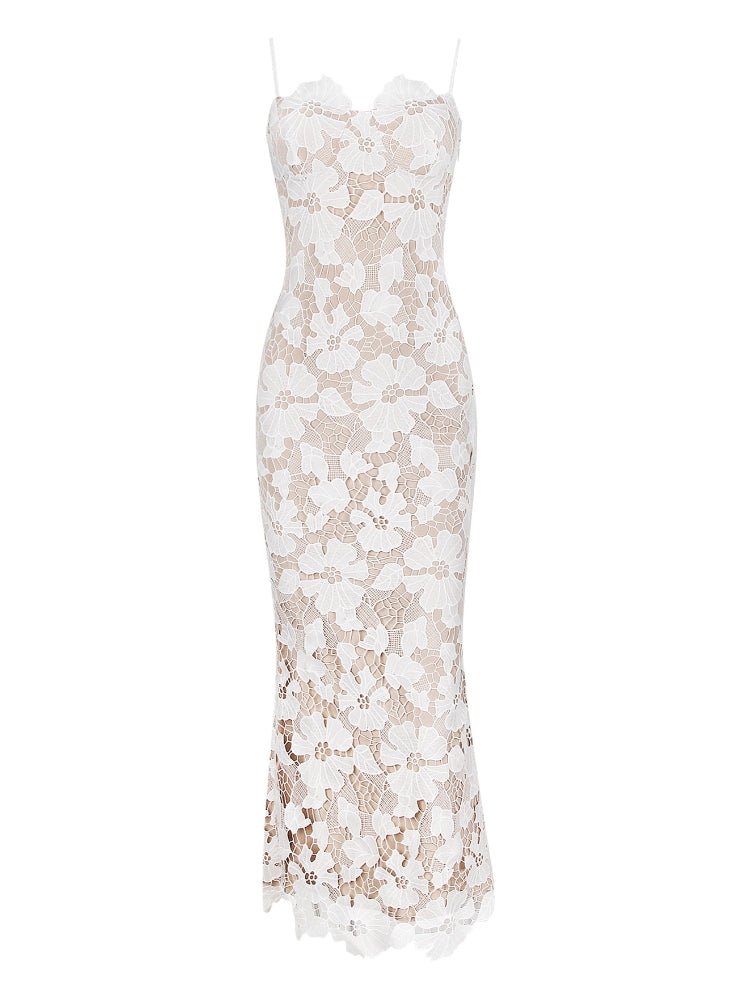 Spitzen-Maxikleid mit Rückenausschnitt und Schlitz