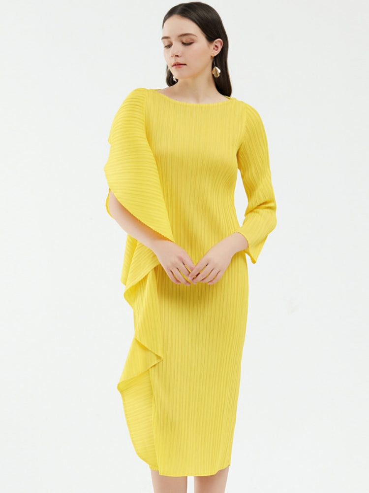 Damen High-End Asymmetrisches Patchwork-Kleid in Uni-Farbe