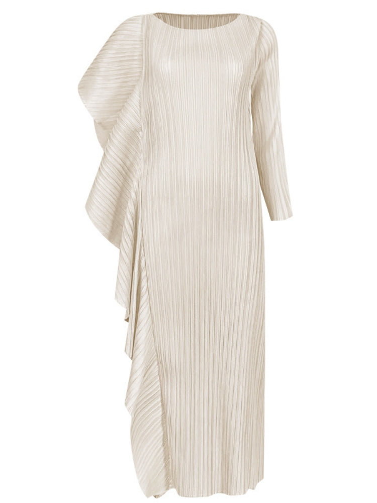 Damen High-End Asymmetrisches Patchwork-Kleid in Uni-Farbe