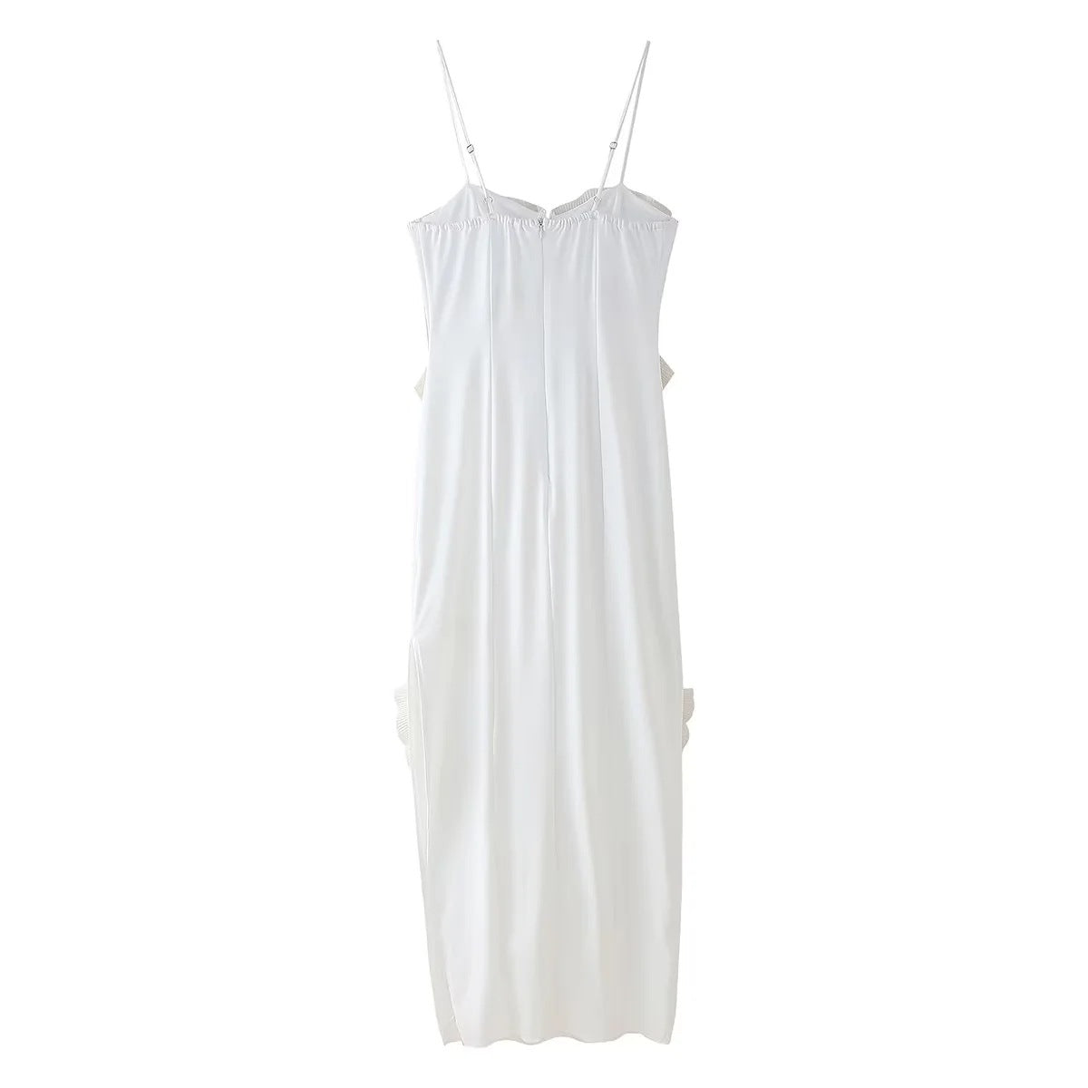 Plissiertes, Rüschen-Maxikleid mit Schlitz