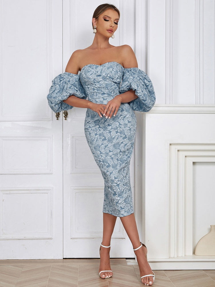 Trägerloses Vintage-Kleid mit Puffärmeln