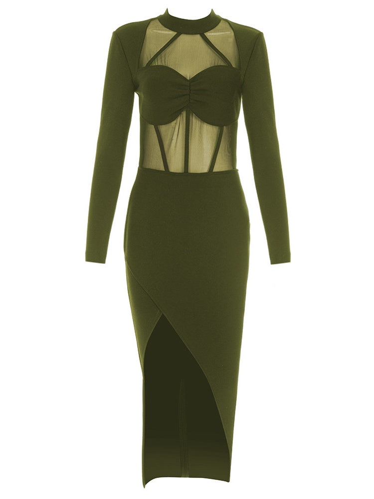 Bandage-Mesh-Bodycon-Kleid