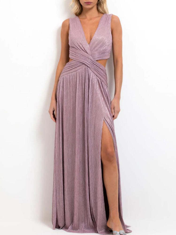 Maxikleid mit tiefem Lurex-Ausschnitt