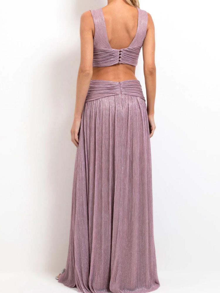 Maxikleid mit tiefem Lurex-Ausschnitt