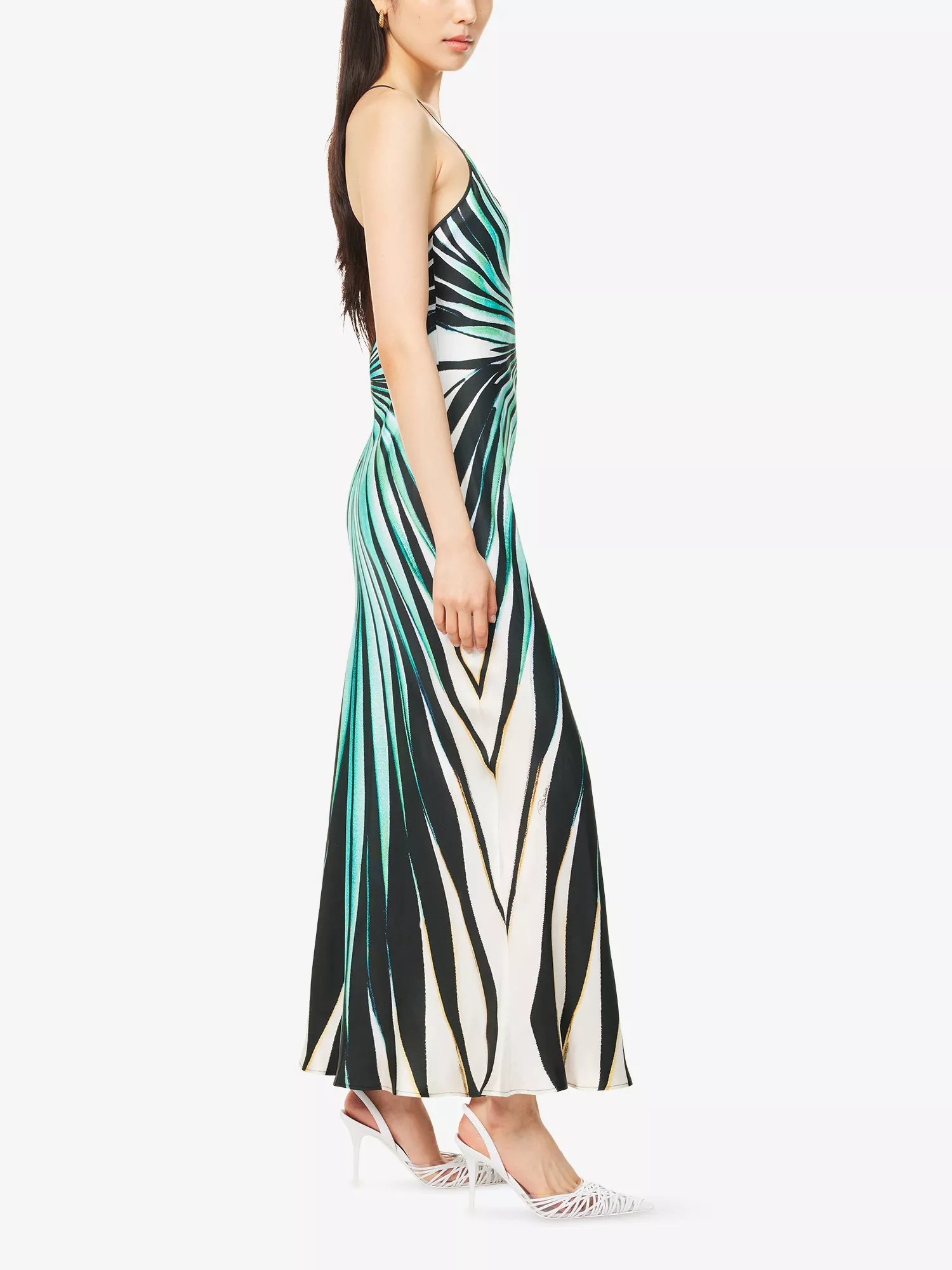 Künstlerisches gestreiftes Satin-Maxi-Slip-Kleid