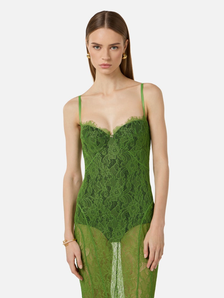 Grünes, durchsichtiges Spitzen-Fischschwanzkleid