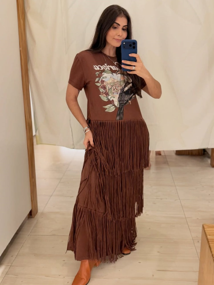 Toucan Print T-Shirt Maxi Dress