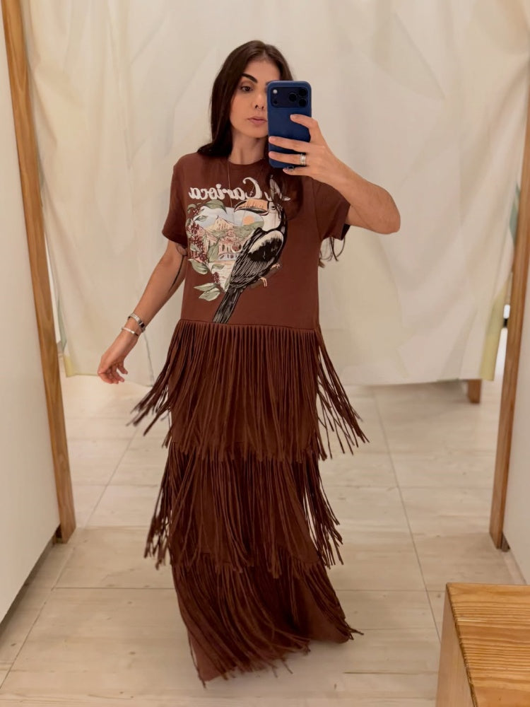 Toucan Print T-Shirt Maxi Dress