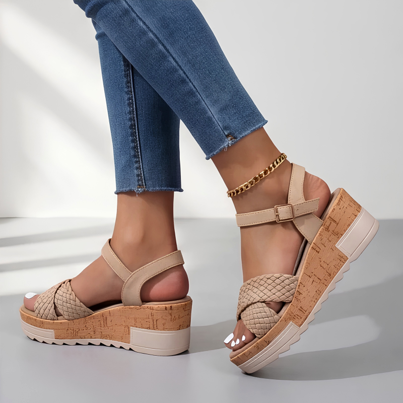 HAZEL WOVEN WEDGE SANDALS