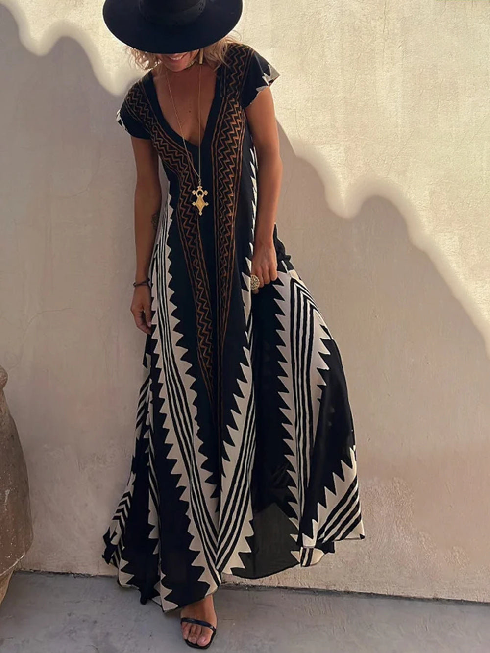 Shannon Maxikleid mit böhmischem Azteken-Print