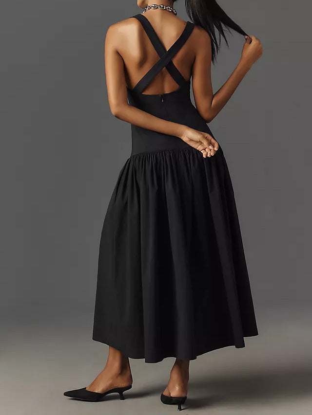 Ärmelloses Leinen-Midikleid mit tiefer Taille