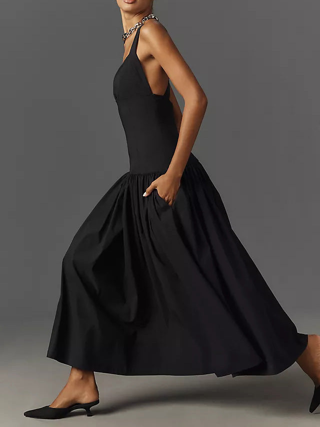 Ärmelloses Leinen-Midikleid mit tiefer Taille