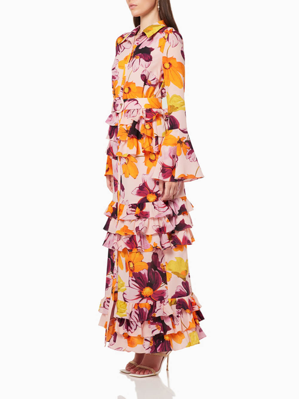 Hemd mit Blumenmuster, gerafftes Maxikleid