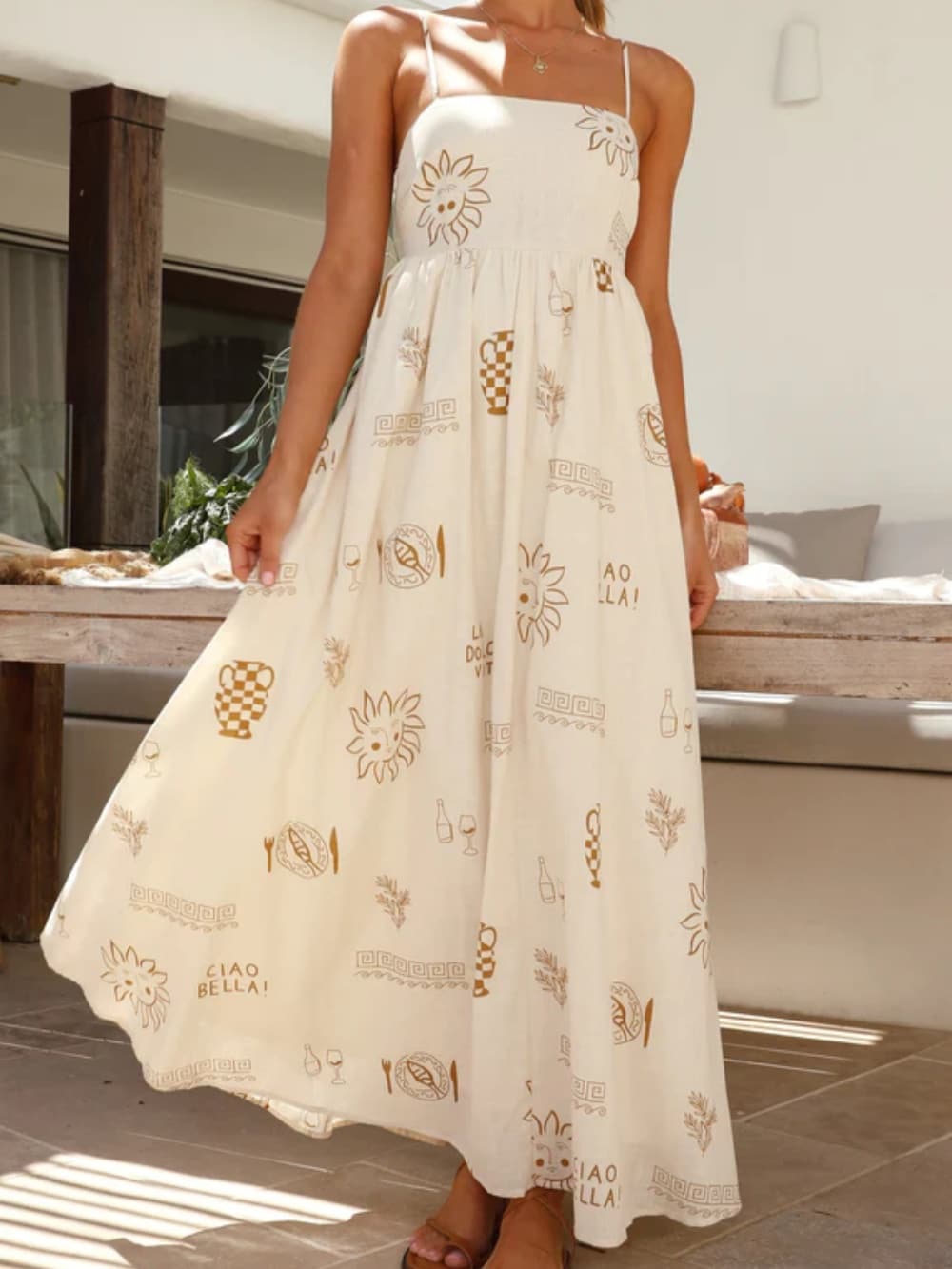Chill Vibes rückenfreies Spaghetti-Träger Maxikleid