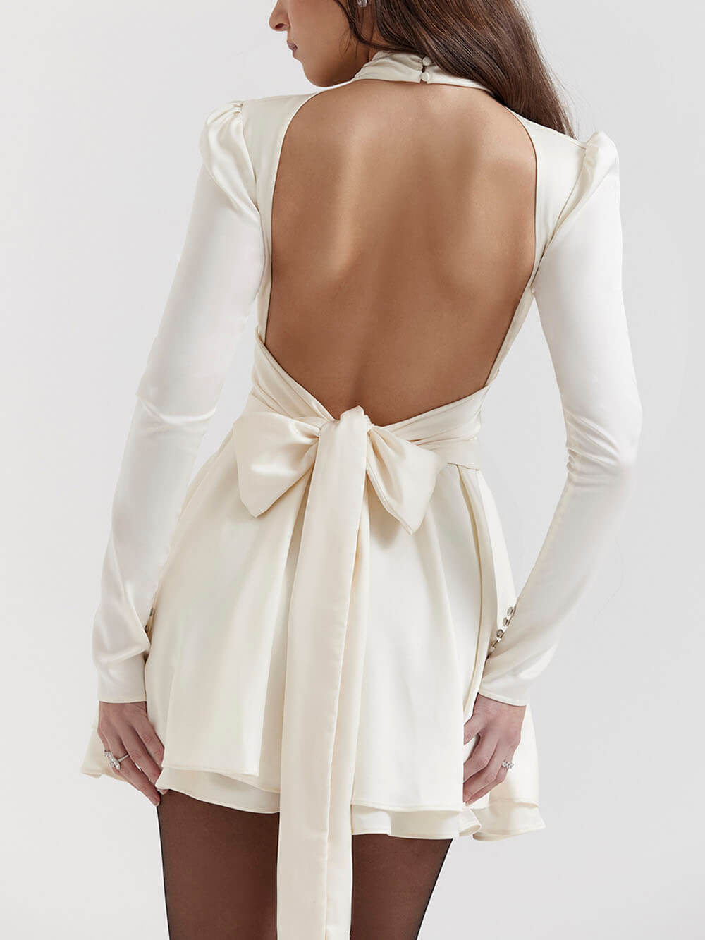 Elfenbein Mini-Kleid mit Schleife