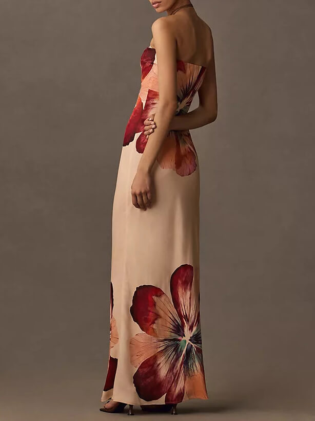 Modisches bedrucktes, sexy trägerloses, figurbetontes Midikleid