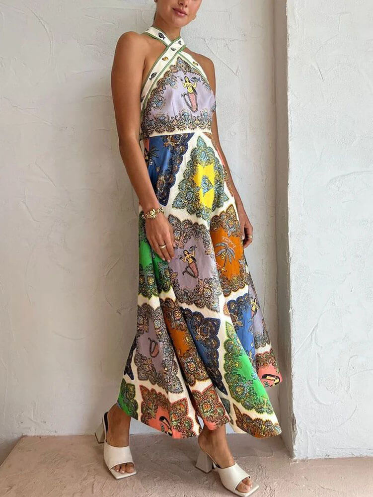 Maxikleid aus Paisley-Satin mit Blumenmuster