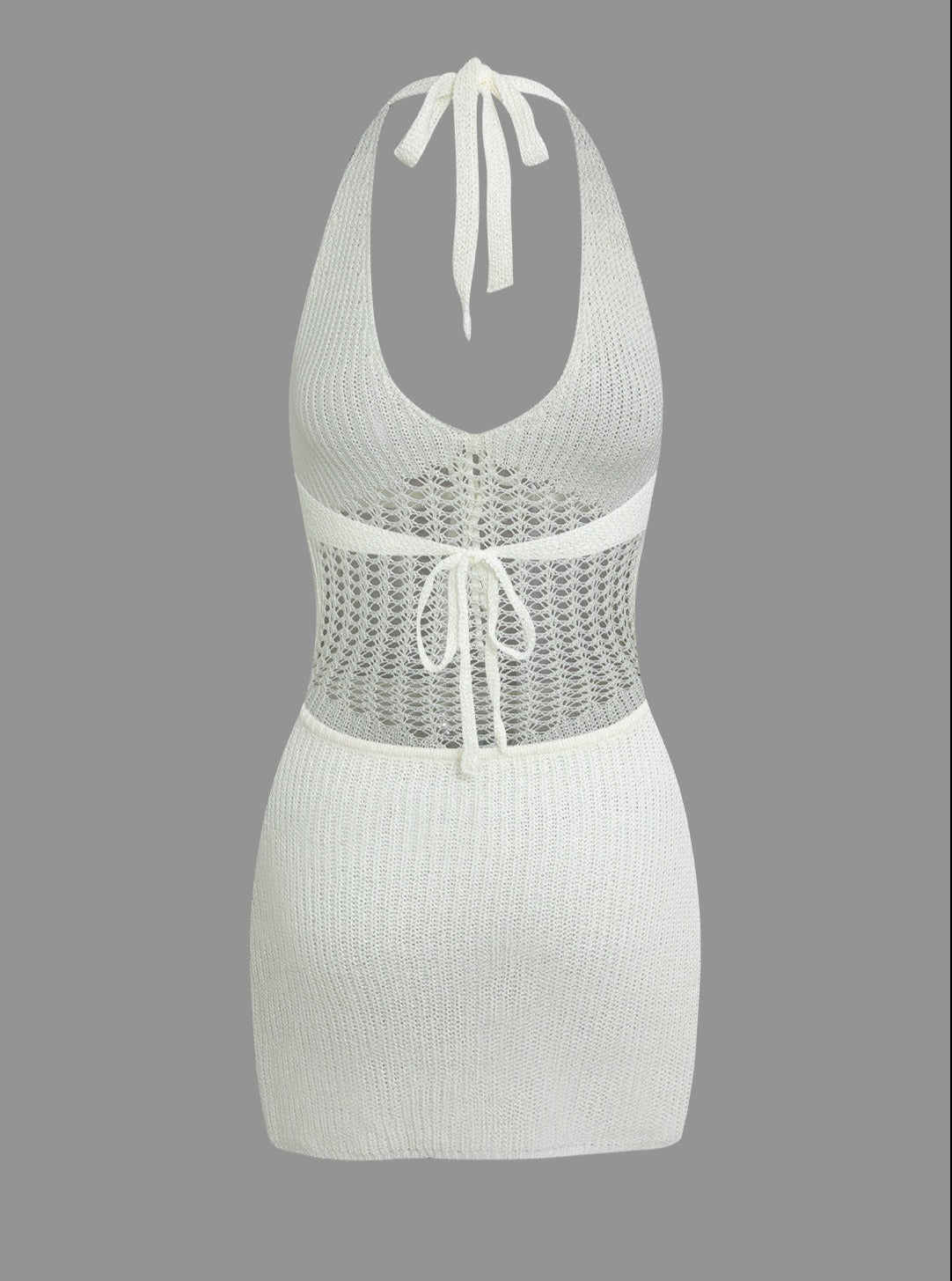 Neckholder Häkel Taille Rückenfrei Strick Minikleid