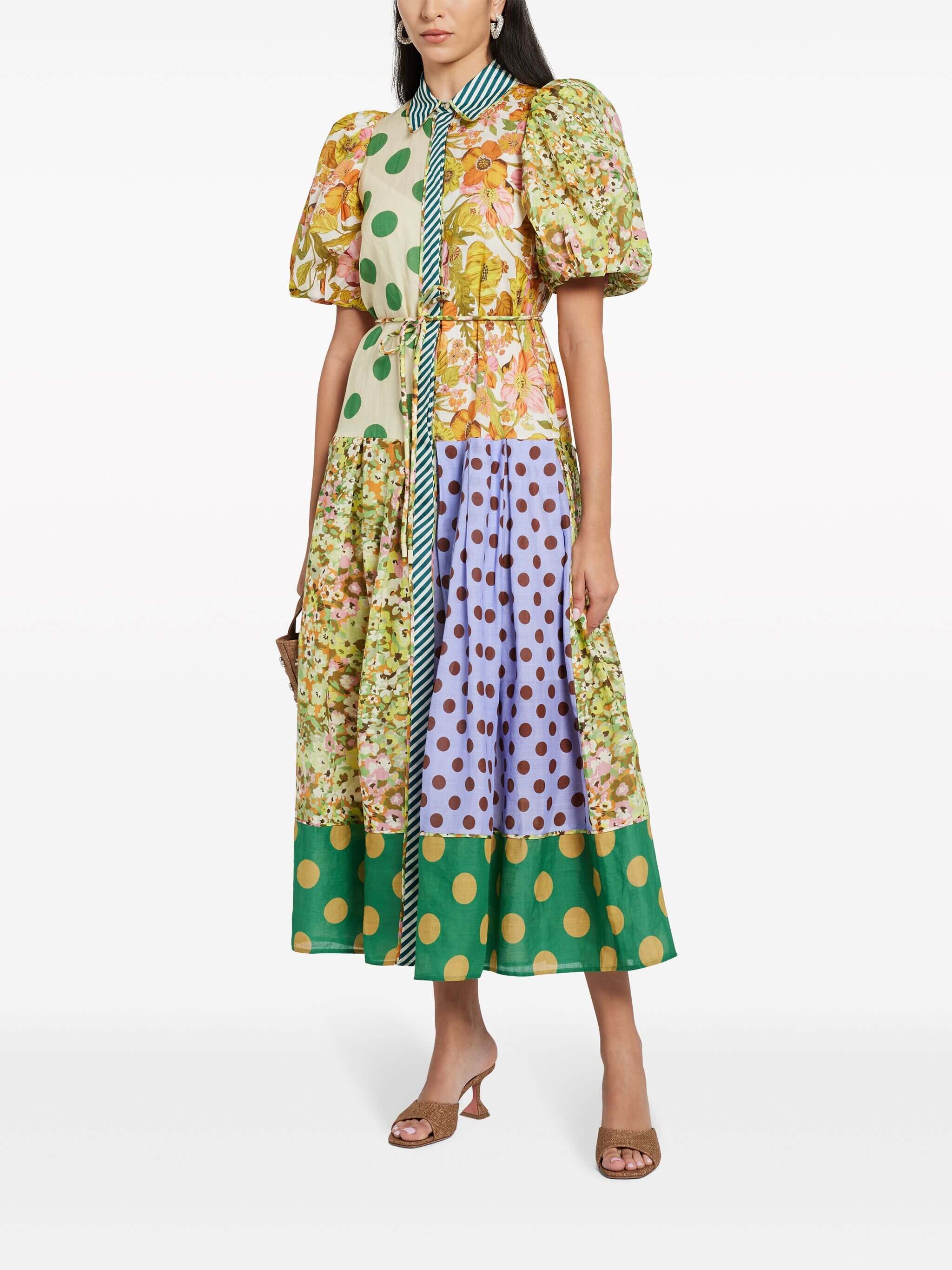 Exquisites Midi-Kleid mit Retro-Blumenmuster und Puffärmeln