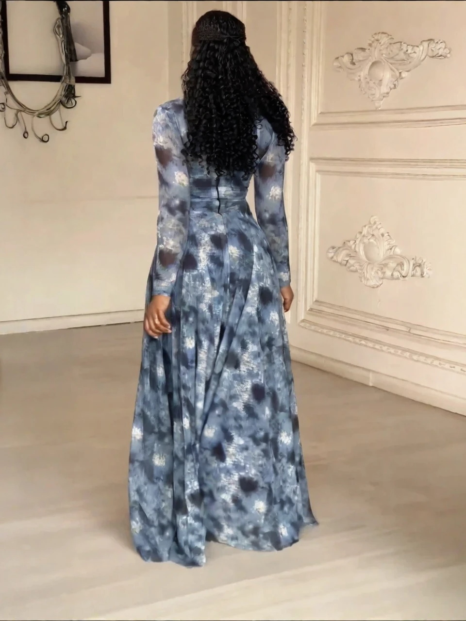 Abstraktes Maxikleid „Lyric Dye Blue“
