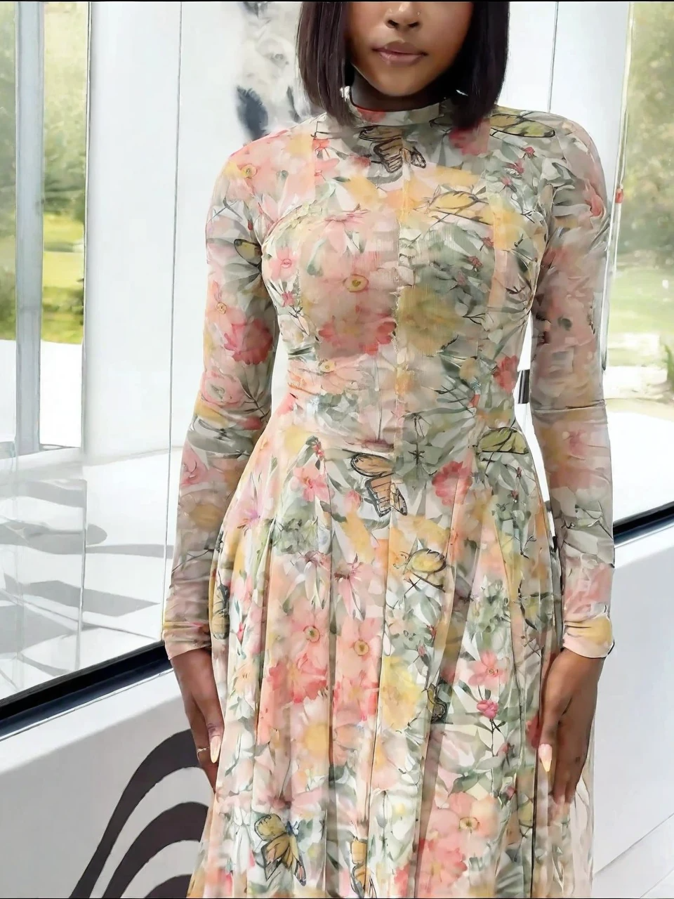 Verve Floral-Schmetterlingsblüten Maxikleid
