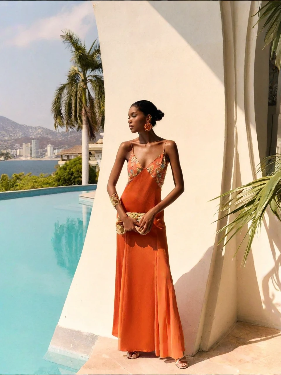 Boho Blumenmuster V-Ausschnitt Satin-Slip-Maxikleid
