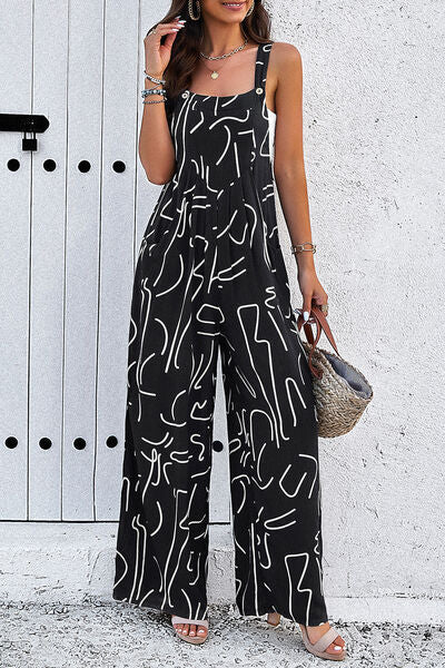 Bedruckter Overall mit weiten Trägern und Taschen