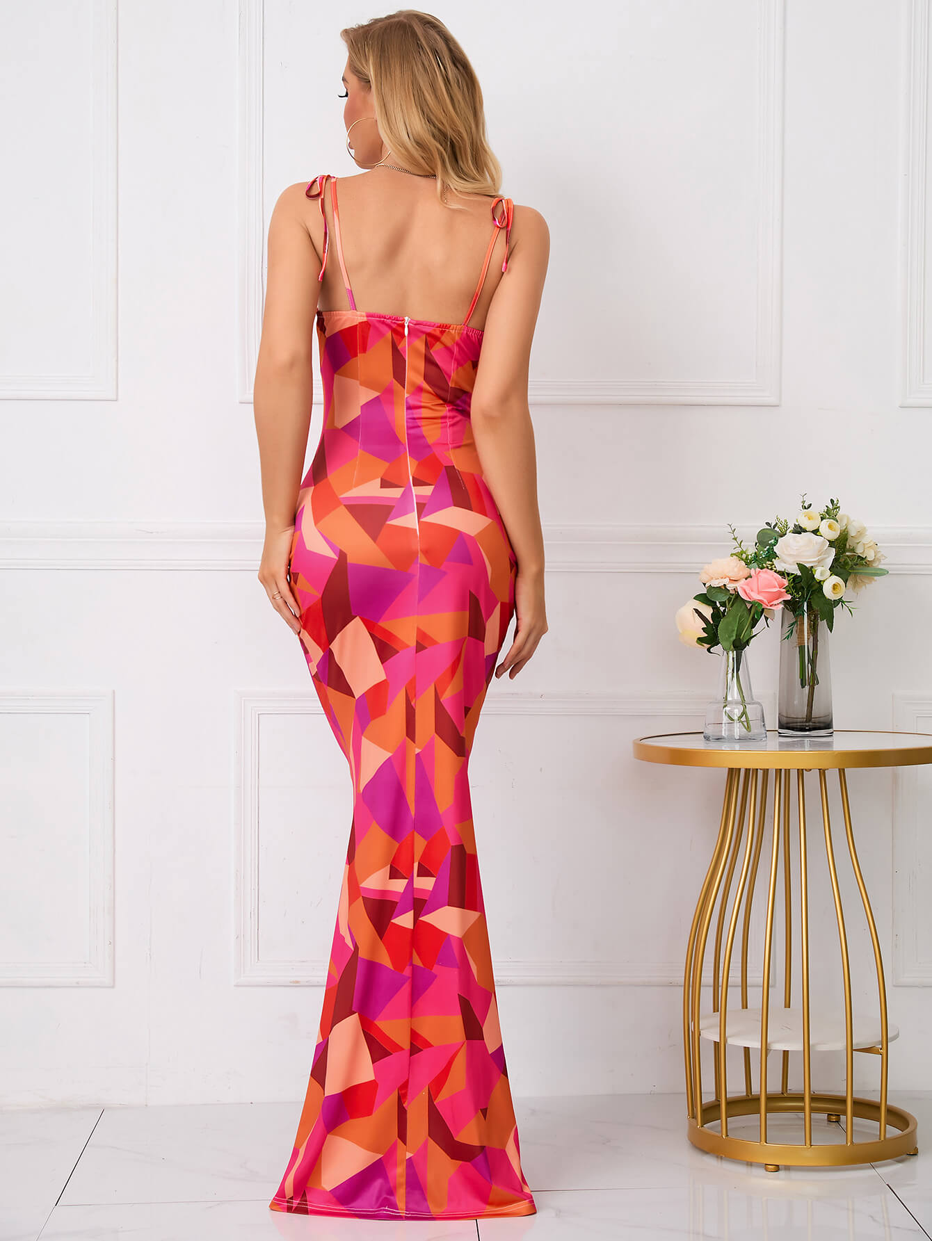 Trägerloses Meerjungfrauen-Abendkleid mit Blumenmuster