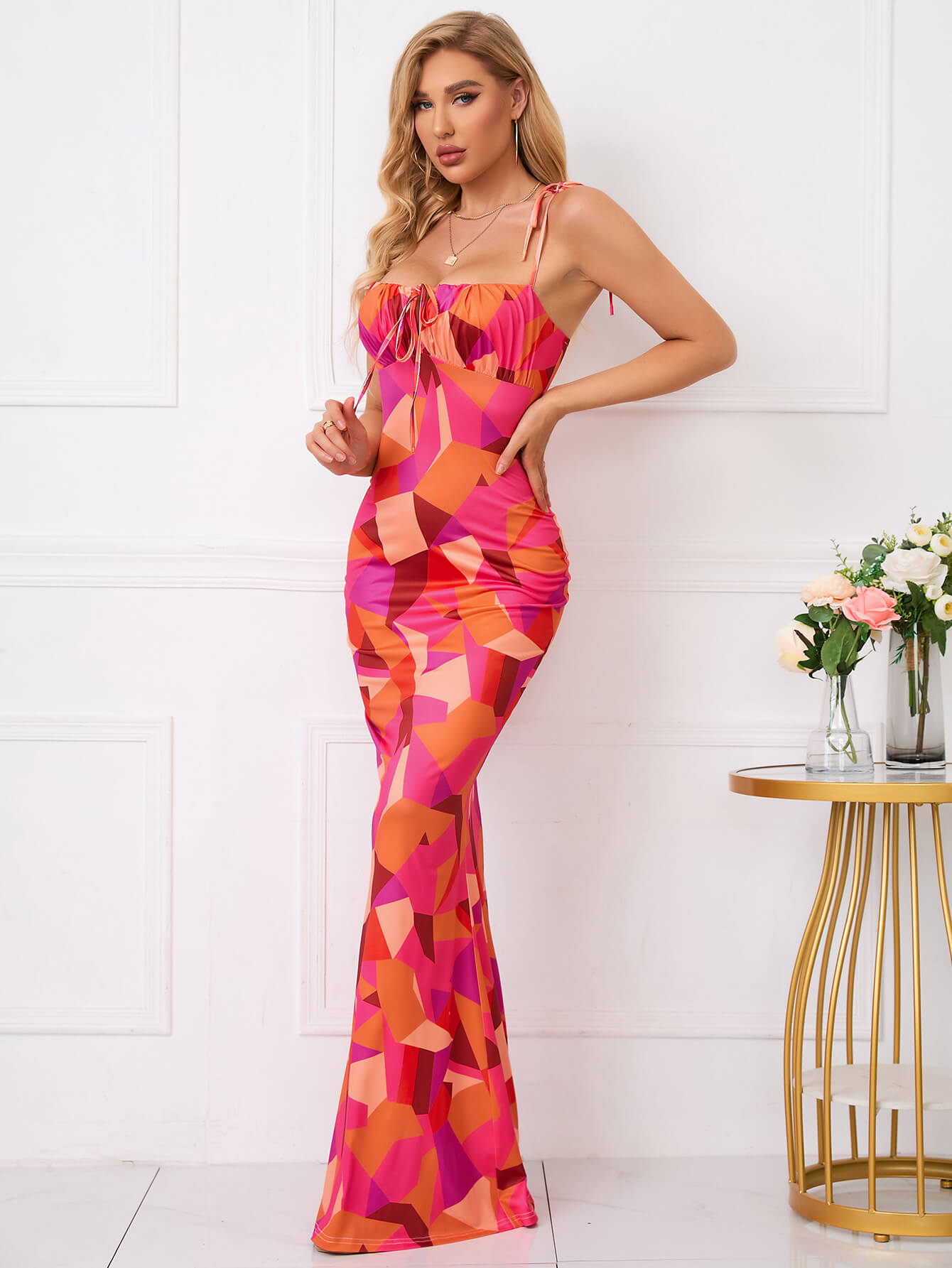 Trägerloses Meerjungfrauen-Abendkleid mit Blumenmuster