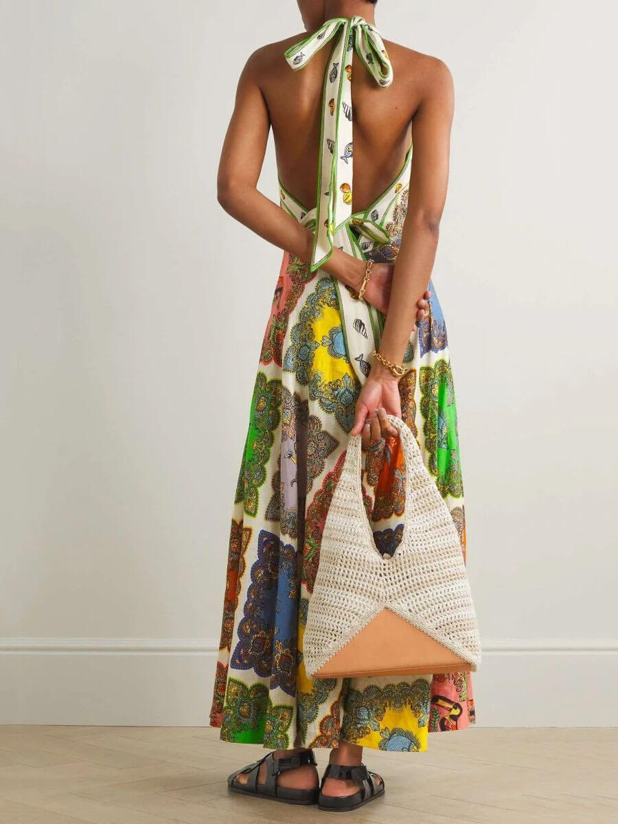 Maxikleid aus Paisley-Satin mit Blumenmuster