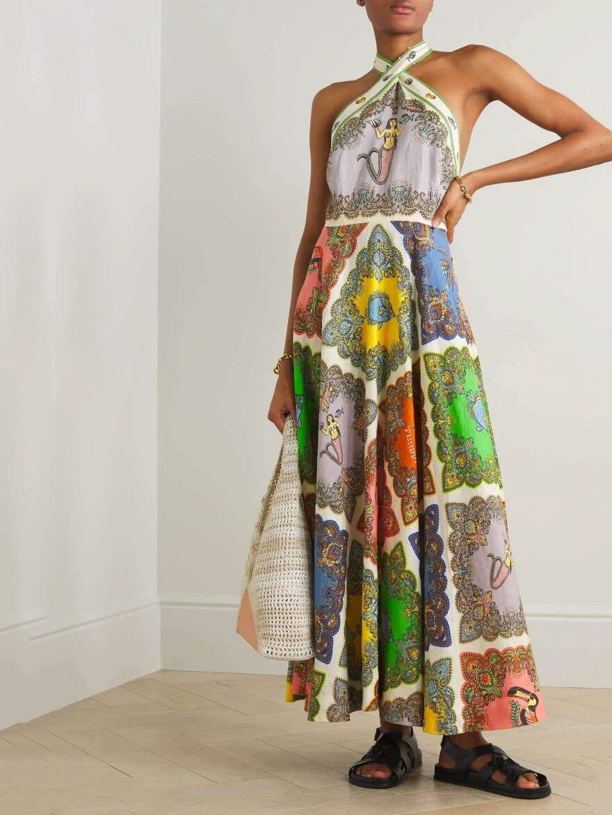 Maxikleid aus Paisley-Satin mit Blumenmuster