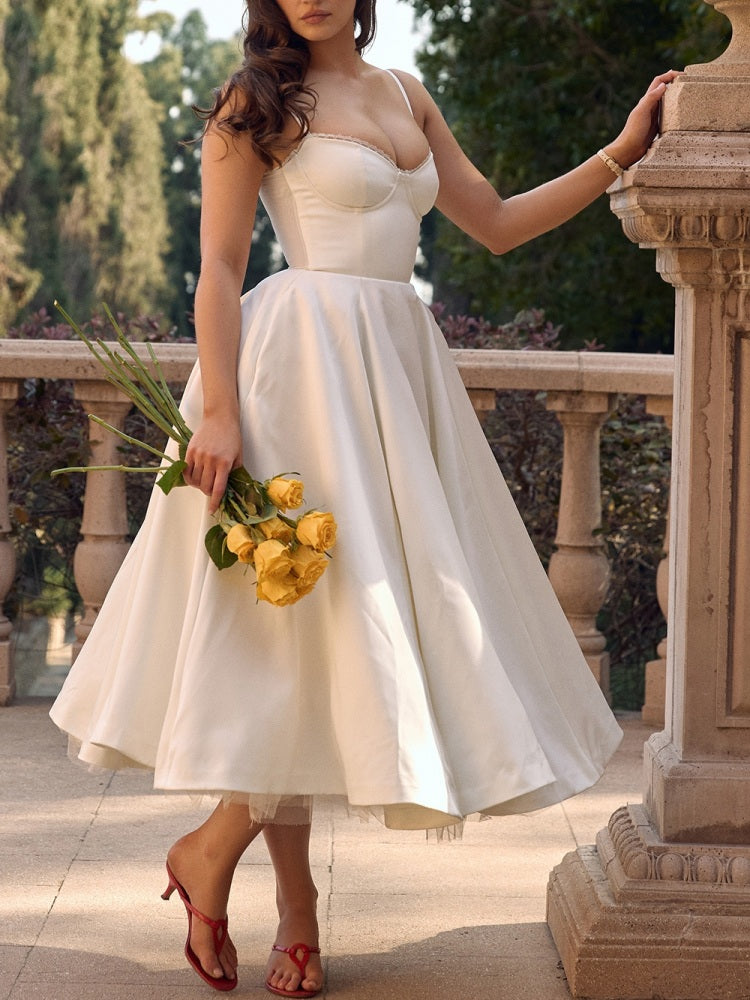 Weißes Tüll-Midi-Kleid