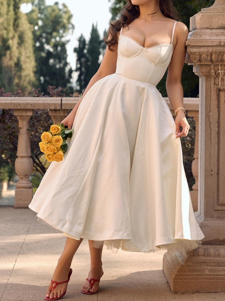 Weißes Tüll-Midi-Kleid